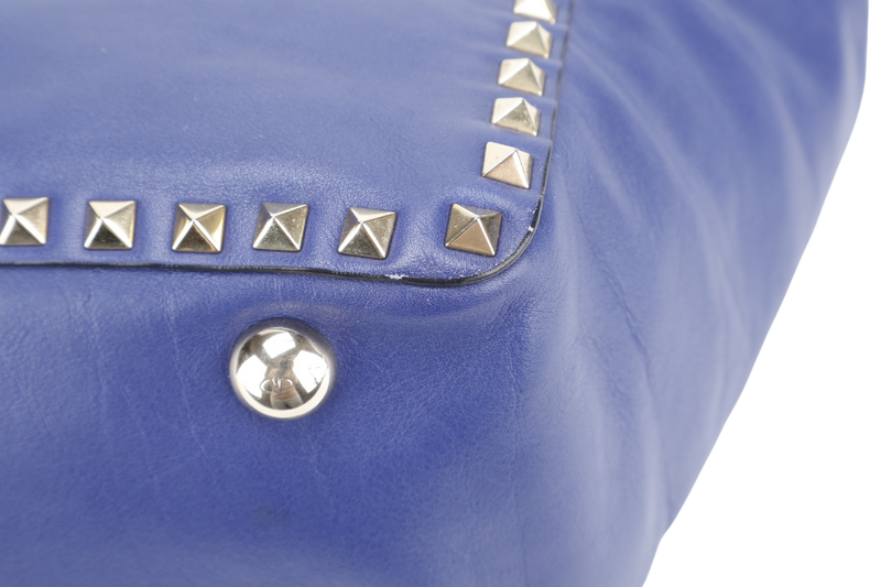 VALENTINO VITELLO SMALL ROCKSTUD BLUE LEATHER TOTE BAG WITH GOLD HARDWARE WITH STRAPS AND DUST COVER