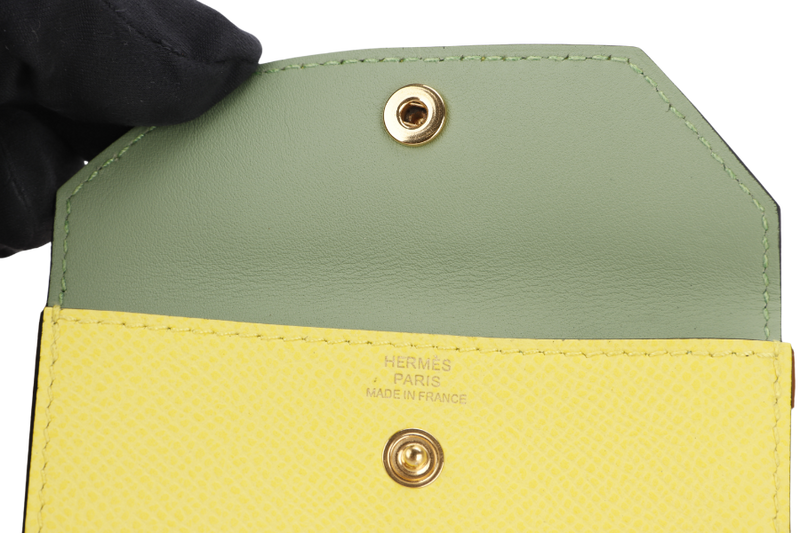 HERMES KELLY 18 POCKET CITRON CELESTE CRIQUET POUCH CHAI COLOR BELT GOLD HARDWARE WITH DUST COVER AND BOX