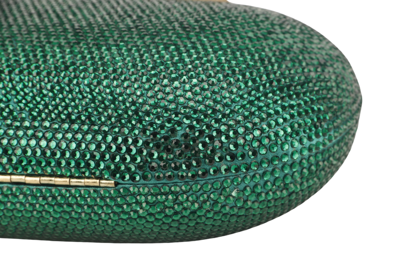 THE CHIC INITIATIVE GREEN CRYSTAL CLUTCH SILVER HARDWARE WITH DUST COVER AND BOX