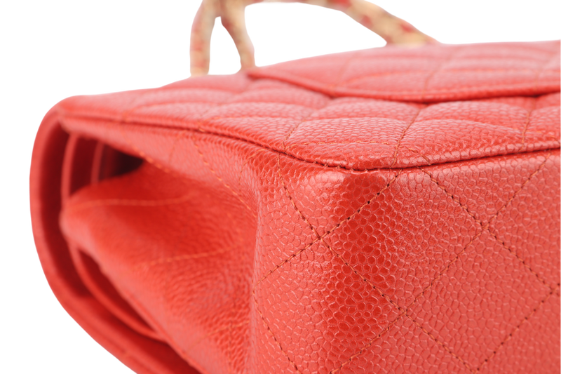CHANEL CLASSIC FLAP MEDIUM ORANGE RED CAVIAR GOLD HARDWARE (2051xxxx) WITH CARD
