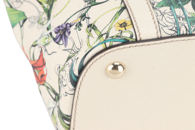 GUCCI FLORA TOTE WHITE LEATHER SILVER HARDWARE NO DUST COVER