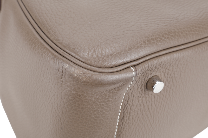 HERMES LINDY 34 STAMP R SQUARE (YEAR 2014) ETOUPE CLEMENCE LEATHER SILVER HARDWARE WITH DUST COVER