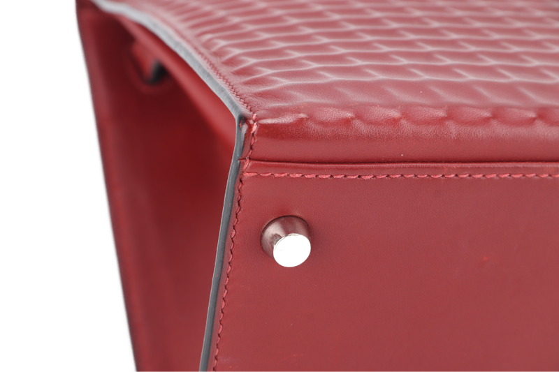 HERMES KELLY 32 WAFFLE SELLIER STAMP G (YEAR 2003) ROUGE H EVERCALF LEATHER SILVER HARDWARE WITH STRAPS, DUST COVER (NO KEYS & LOCK)