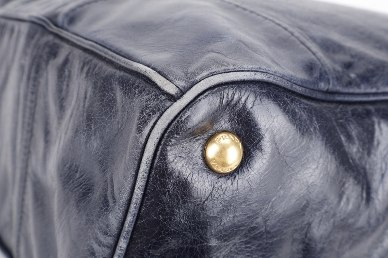 PRADA VITELLO SHINE 2-WAY SATCHEL BAG GOLD HARDWARE WITH STRAP, CARD AND DUST COVER
