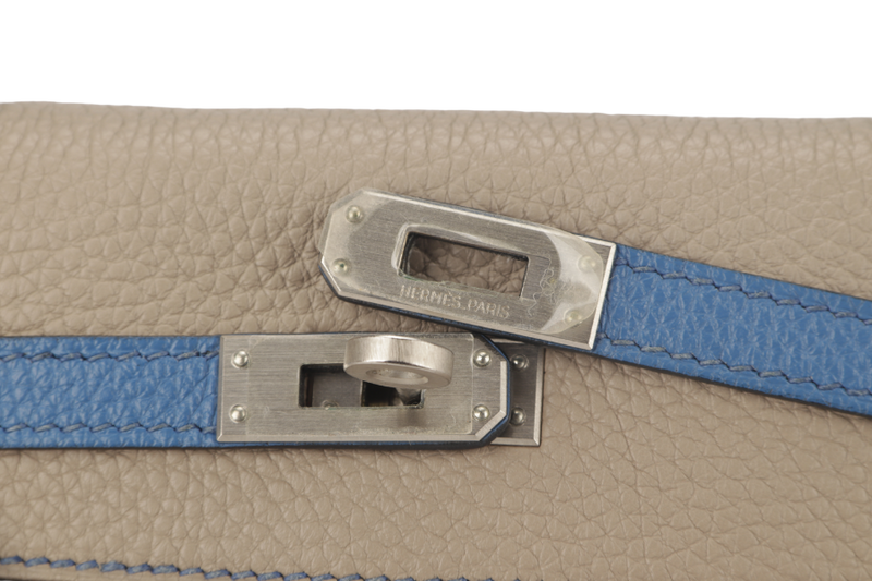 HERMES KELLY 25 HSS GRIS TOURTERELLE MYKONOS TOGO WITH BRUSHED SILVER HARDWARE STAMP P (2012) WITH LOCK&KEYS AND STRAPS