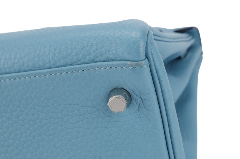 HERMES KELLY 32 BLUE ATOLL CLEMENCE SILVER HARDWARE STAMP X (YEAR 2016) WITH KEYS&LOCK, STRAPS, DUST COVER AND BOX