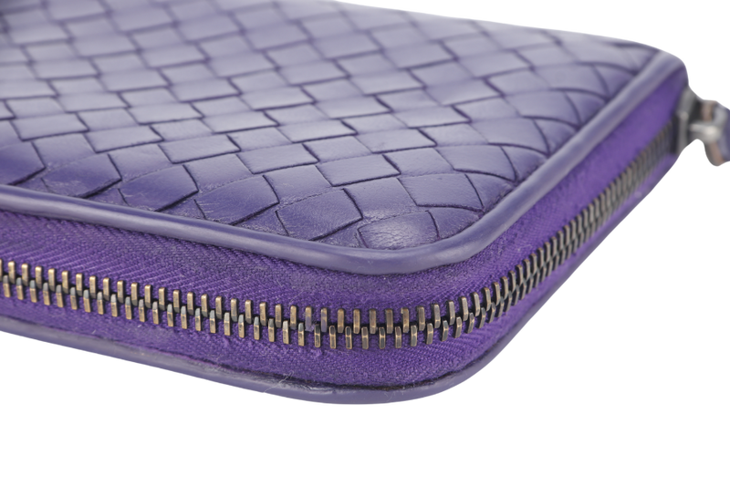 BOTTEGA VENETA LONG WALLET INTRECCIATO PURPLE LEATHER WITH DUST COVER AND BOX