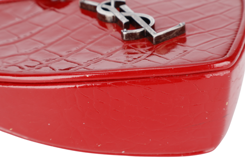 YVES SAINT LAURENT (YSL) PLB BOITE LOVE POCHETTE SMALL RED CROC EMBOSSED LEATHER SILVER HARDWARE WITH CARD AND DUST COVER