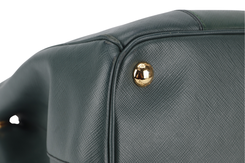 PRADA MEDIUM GALLERIA TOTE GREEN BICOLOR SAFFIANO LUX LEATHER GOLD HARDWARE WITH STRAPS AND DUST COVER