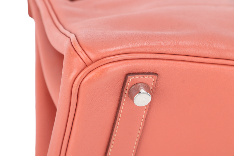 HERMES BIRKIN 25 ROSY PINK SWIFT LEATHER SILVER HARDWARE STAMP L (YEAR 2008) WITH LOCK, KEYS, NO DUST COVER
