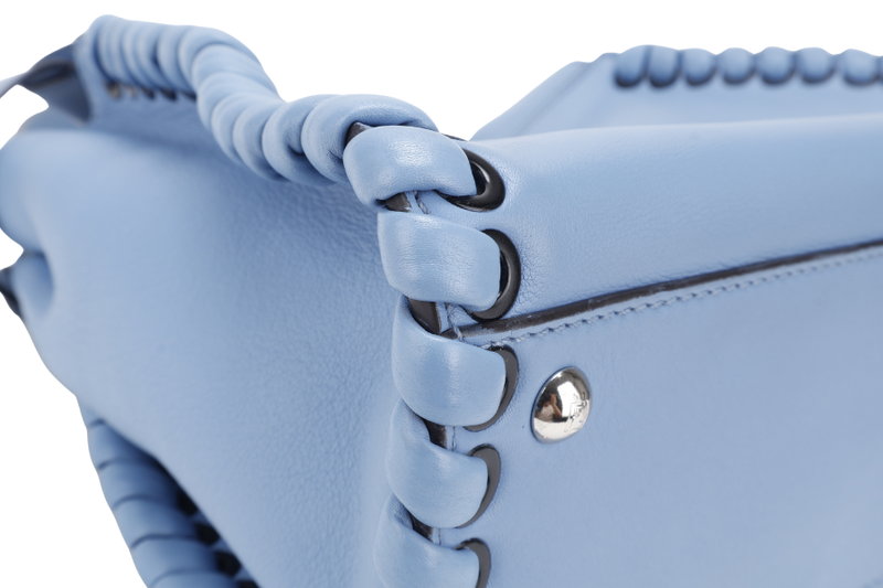 FENDI PEEKABOO (8BN290-81P-188-10429) BLUE GRAINED CALF LEATHER SILVER HARDWARE WITH RAINCOAT, STRAPS AND DUST COVER