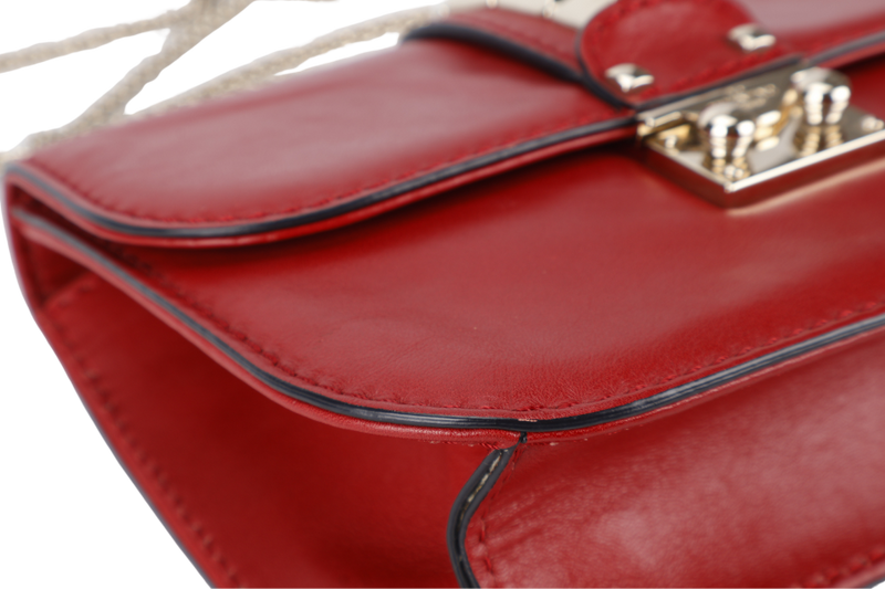 VALENTINO GARAVANI LOCK MINI RED LEATHER SHOULDER BAG WITH DUST COVER