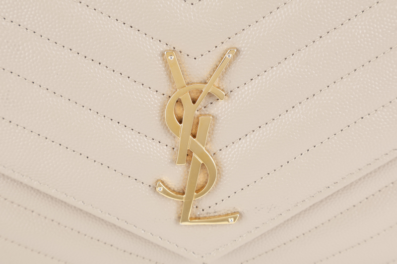 YVES SAINT LAURENT (YSL) CLUTCH BEIGE LEATHER GOLD HARDWARE WITH DUST COVER AND BOX