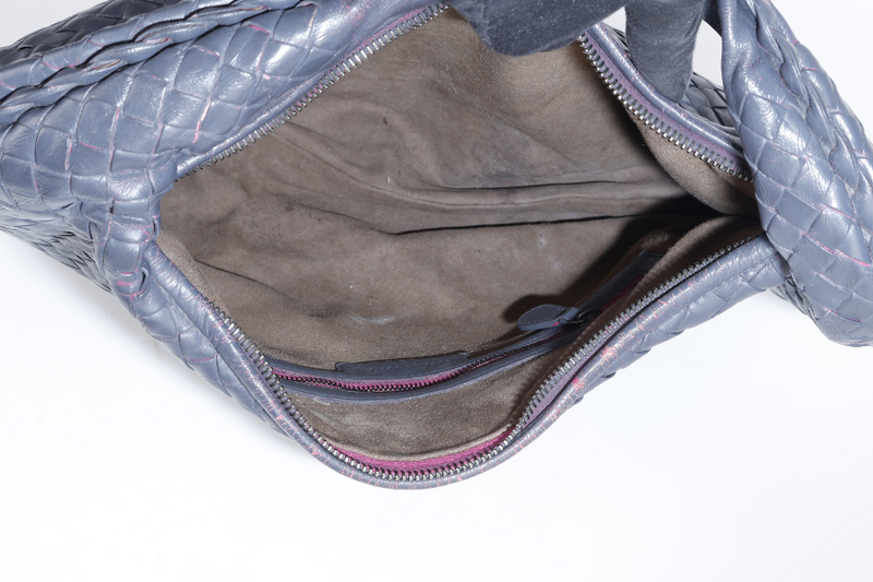 BOTTEGA VENETTA INTRECCIATO HOBO BAG GREY WITH PINK CALF LEATHER SILVER HARDWARE SILVER HARDWARE NO DUST COVER