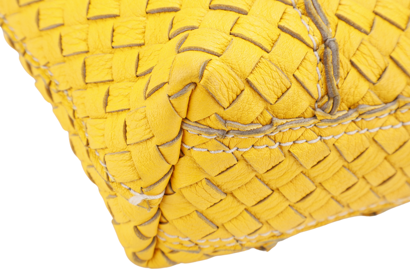 BOTTEGA VENETA VIVO CERVO INTRECCIATO BAG YELLOW LEATHER WITH GREY ANCHOR LINKS WITH LEATHER STRAPS AND DUST COVER