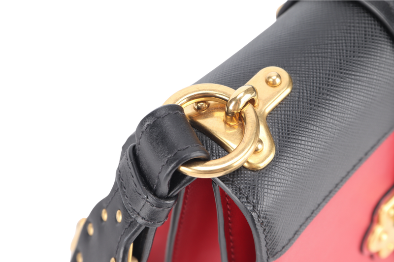 PRADA CAHIER SHOULDER BAG RED, BLACK SAFFIANO LEATHER NO DUST COVER