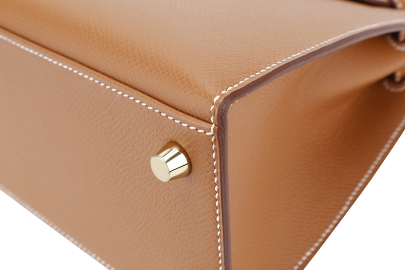 HERMES KELLY SELLIER 25 STAMP K (YEAR 2025) GOLD COLOR EPSOM LEATHER GOLD HARDWARE WITH STRAPS, LOCK&KEYS,DUST COVER AND BOX