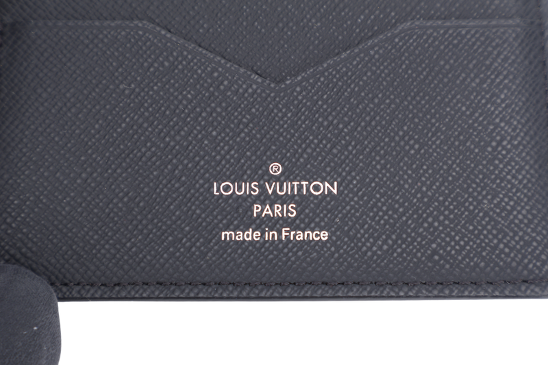 LOUIS VUITTON MONEY CLIP WALLET BLACK TAIGA LEATHER_QF_INITIALS_ MB4153 WITH DUST COVER AND BOX