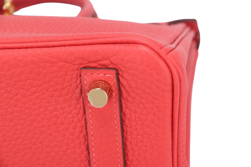 HERMES BIRKIN 25 ROUGE PIVOINE TOGO GOLD HARDWARE STAMP C (YEAR 2018) WITH KEYS, LOCK, RAINCOAT AND DUST COVER