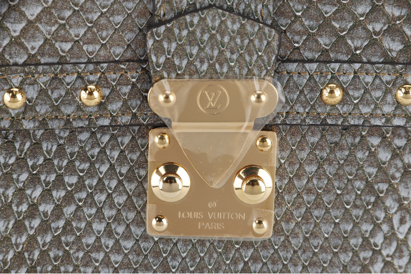 LOUIS VUITTON TRUNK CHAIN WALLET (N99721) PYTHON METALLIC LEATHER GOLD HARDWARE WITH CHAIN, STRAP AND DUST COVER