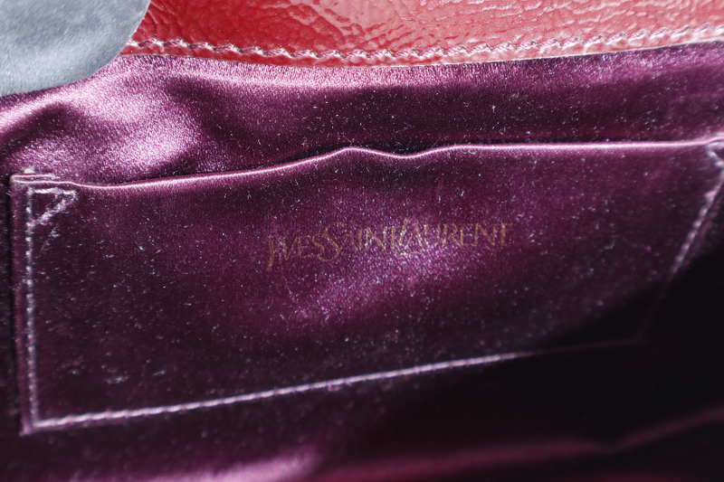 YSL BELLE DE JOUR BURGUNDY CRACKING PATENT CLUTCH NO DUST COVER