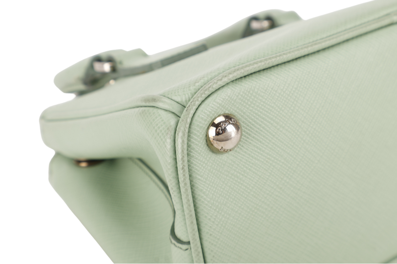 PRADA SAFFIANO LUX SMALL GALLERIA DOUBLE ZIP TOTE AQUAMARINE SILVER HARDWARE WITH CARD AND DUST COVER