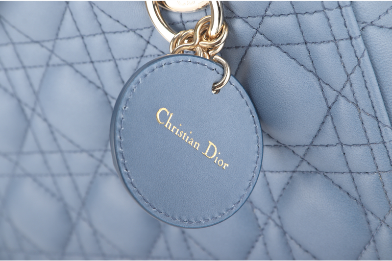 CHRISTIAN DIOR LADY DIOR MEDIUM BLUE GRADIENT SILVER HARDWARE WITH CARD, STRAPS AND DUST COVER