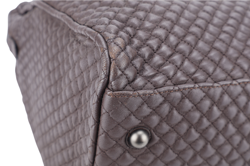 BOTTEGA VENETA DARK BROWN QUILTED LEATHER BOSTON BAG WITH DUST COVER
