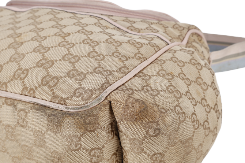 GUCCI DIAPER BAG 123326.002058 LARGE BEIGE & PINK GG MONOGRAM CANVAS GOLD HARDWARE WITH DUST COVER