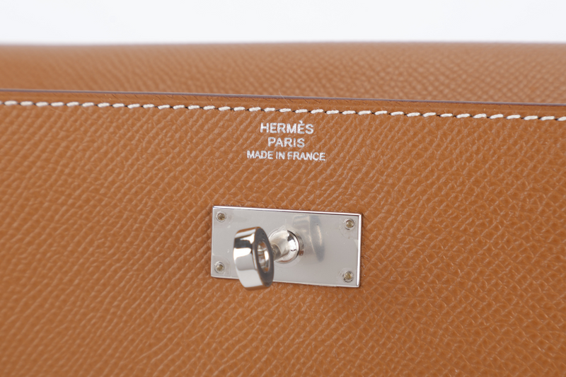 HERMES KELLY WALLET GOLD EPSOM LEATHER SILVER HARDWARE STAMP D (YEAR 2019) NO DUST COVER WITH BOX