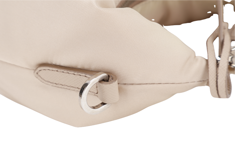 PRADA 1BH172 SAFFIANO BEIGE CHAIN SHOULDER BAG SILVER HARDWARE WITH CARD AND DUST COVER