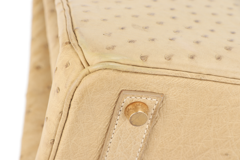 HERMES BIRKIN HAC 32 OSTRICH PARCHEMIN GOLD HARDWARE STAMP C (YEAR 1999) WITH KEYS, LOCK AND DUST COVER