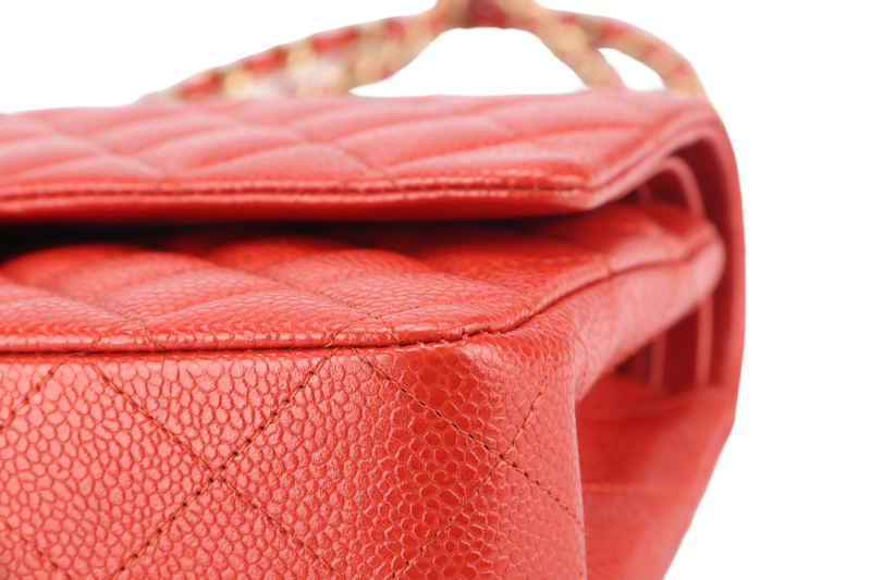 CHANEL CLASSIC FLAP MEDIUM ORANGE RED CAVIAR GOLD HARDWARE (2051xxxx) WITH CARD