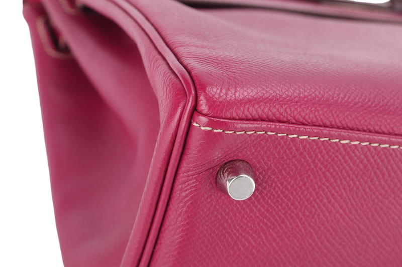 HERMES KELLY 28 CANDY VERSO TOSCA AND ROSE TYRIEN COLOR EPSOM SILVER HARDWARE STAMP O (YEAR 2011) WITH KEYS, LOCK, STRAP AND DUST COVER