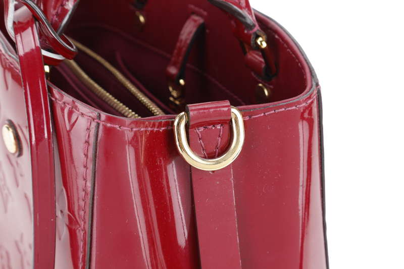 LOUIS VUITTON MONTAIGNE BB MAGENTA MONOGRAM VERNIS GOLD HARDWARE WITH STRAPS, LOCK & KEYS AND DUST COVER