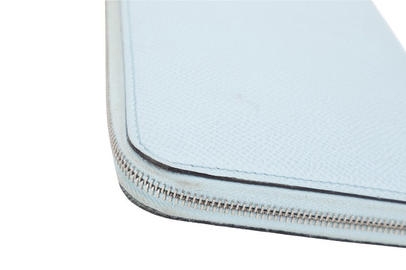 HERMES AZAP LONG WALLET BLEU ATOLL EPSOM LEATHER SILVER HARDWARE WITH BOX