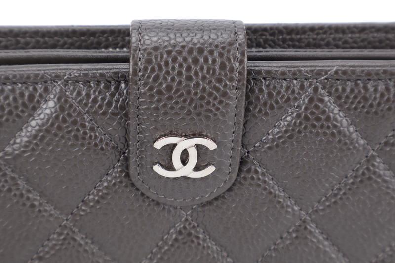 CHANEL CONTINENTAL ZIP WALLET BLACK CAVIAR LEATHER SILVER HARDWARE WITH BOX