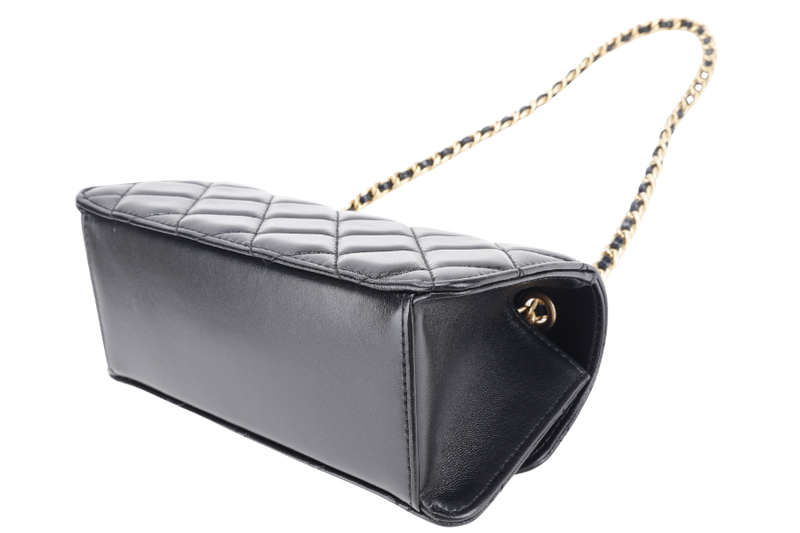 CHANEL QUILTED FLAP CLUTCH BAG SHINY BLACK LAMBSKIN GOLD HARDWARE (E210xxxx) WITH DUST COVER, BOX AND PAPER BAG