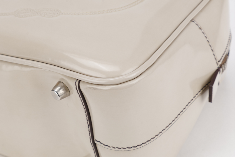PRADA BN1114 TOP HANDLE BEIGE VINYL BAG SILVER HARDWARE WITH CARD, KEYS&LOCK AND DUST COVER