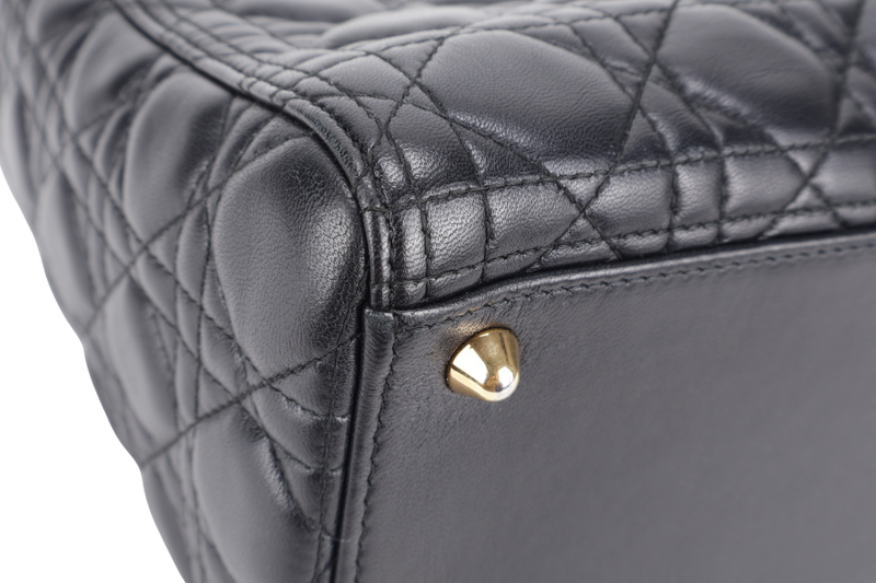 CHRISTIAN DIOR LADY DIOR LARGE BLACK LAMBSKIN 18-MA-0114 GOLD HARDWARE WITH STRAPS, NO DUST COVER
