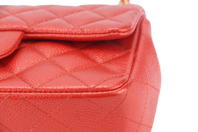 CHANEL CLASSIC FLAP MINI RECTANGULAR (2062xxxx) RED CAVIAR GOLD HARDWARE WITH DUST COVER