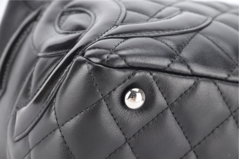 CHANEL VINTAGE CAMBON BOWLER BAG BLACK LAMBSKIN 1023xxxx WITH DUST COVER