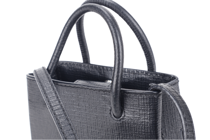 BALENCIAGA SHOPPING PHONE HOLDER BAG BLACK LEATHER SILVER HARDWARE NO DUST COVER