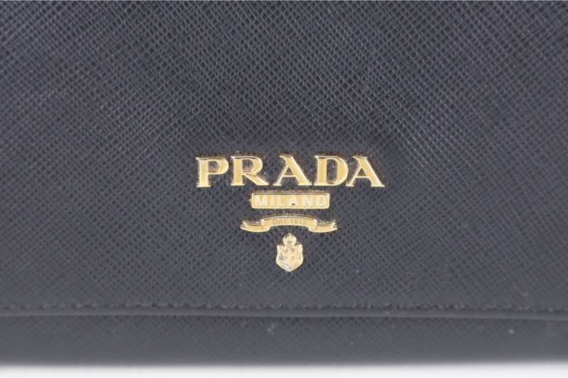 PRADA 1MH132 NERO SAFFIANO LEATHER WALLET GOLD HARDWARE WITH CARD NO DUST COVER