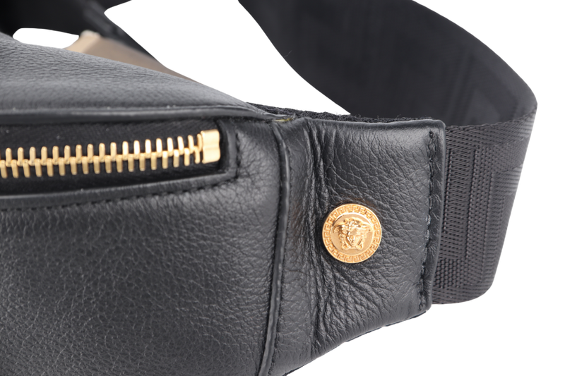 VERSACE MENDUSA BELT BAG BLACK CALF LEATHER GOLD HARDWARE WITH DUST COVER