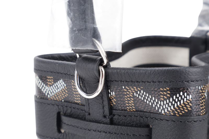 GOYARD PETIT FLOT MINI BUCKET BLACK SILVER HARDWARE WITH STRAPS AND DUST COVER