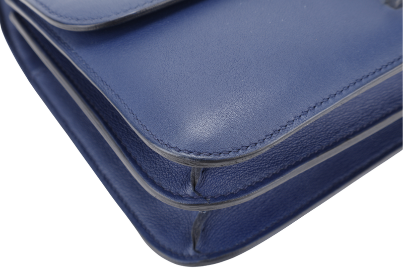 HERMES CONSTANCE ELAN STAMP T (YEAR 2015) BLUE SAPPHIRE SWIFT LEATHER SILVER HARDWARE WITH DUST COVER