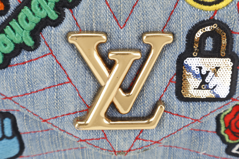 LOUIS VUITTON NEW WAVE CHAIN BAG BLUE DENIM GOLD HARDWARE WITH DUST COVER