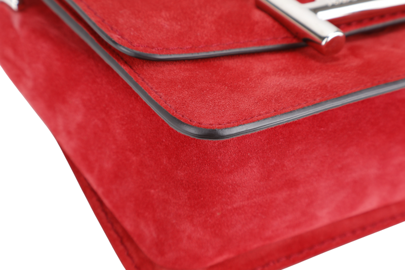 TODS AMU PATTINA TRACOLLA MINI RED SUEDE SHOULDER BAG SILVER HARDWARE WITH STRAPS AND DUST COVER