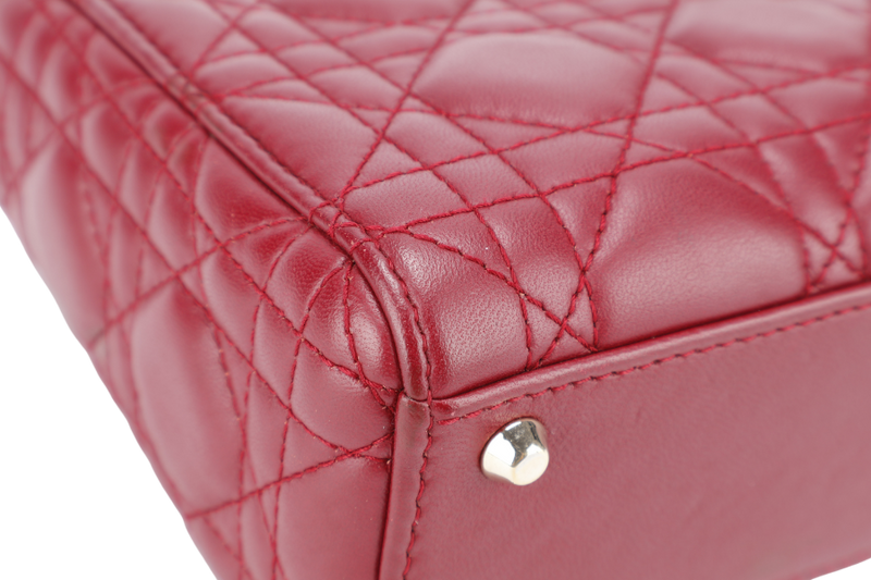 CHRISTIAN DIOR LADY DIOR MINI MAROON GOLD HARDWARE WITH CARD, DUST COVER AND BOX